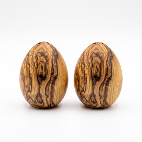 2-Pack Mediterranean Olive Wood Salt & Pepper Egg-Shaped Shakers